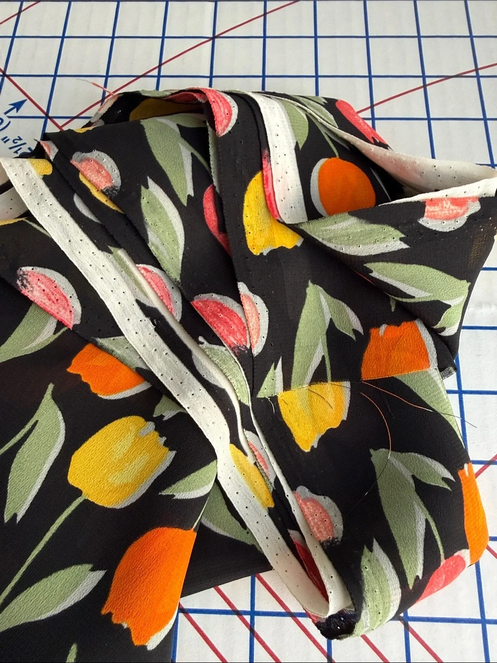 Vintage John Kaldor Fabric 1980s Tulip Floral Black Dress Fabric 3 Yards x 44
